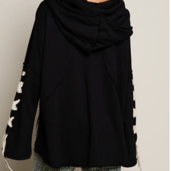 POL Black Lace-Up Sleeve Hoodie Sweatshirt - Elements Unleashed - Picture 4 of 12